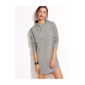Hooded Pocket Curved Hem Sweatshirt Dress